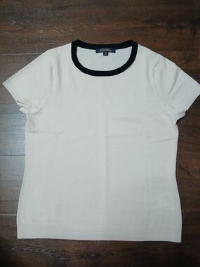 Brooks Brothers Cream Short-Sleeve Tee with Black Neck Trim